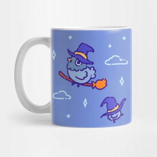 Pigeon flying on a broom Mug